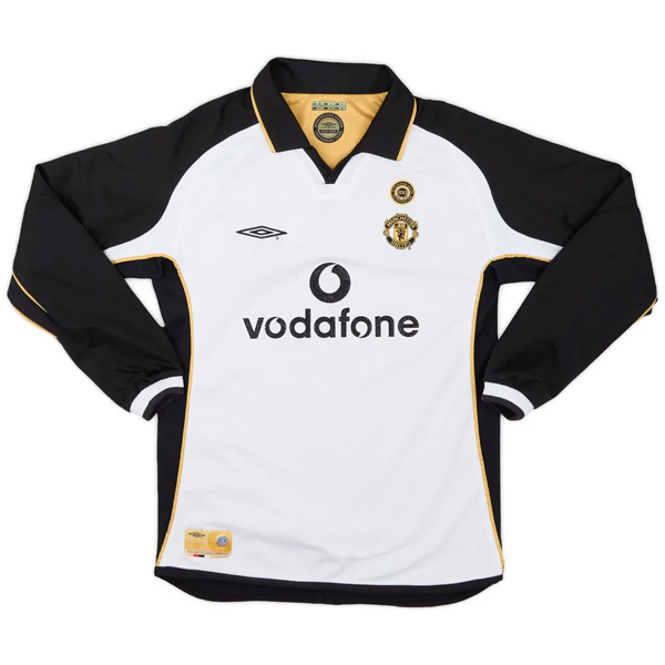 Manchester United Away White Side Long Sleeve Retro Jersey 2001-2002