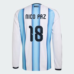 Argentina Home NICO PAZ 18 World Cup Long Sleeve Jersey 2026 (Player Version)