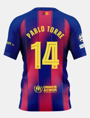 Barcelona Home PABLO TORRE 14 Champions League Jersey 25-26