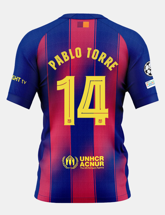 Barcelona Home PABLO TORRE 14 Champions League Jersey 25-26